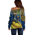 Personalised Parramatta Eels Off Shoulder Sweater Polynesian Tribal Art Style With Muscular Eel Mascot
