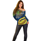 Personalised Parramatta Eels Off Shoulder Sweater Polynesian Tribal Art Style With Muscular Eel Mascot