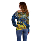 Personalised Parramatta Eels Off Shoulder Sweater Polynesian Tribal Art Style With Muscular Eel Mascot