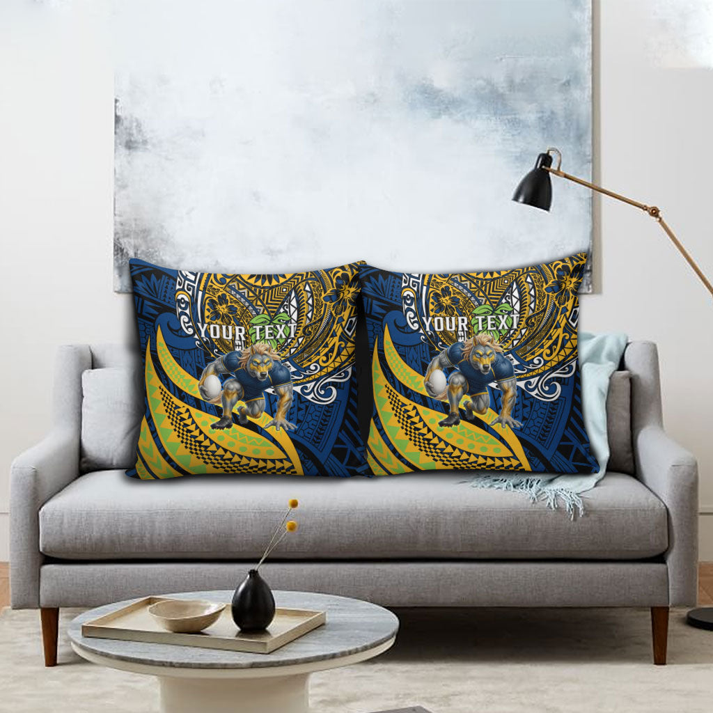 Personalised Parramatta Eels Pillow Cover Polynesian Tribal Art Style With Muscular Eel Mascot