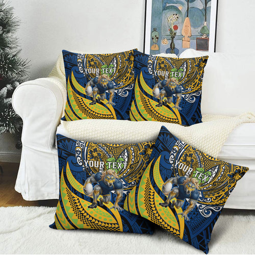 Personalised Parramatta Eels Pillow Cover Polynesian Tribal Art Style With Muscular Eel Mascot