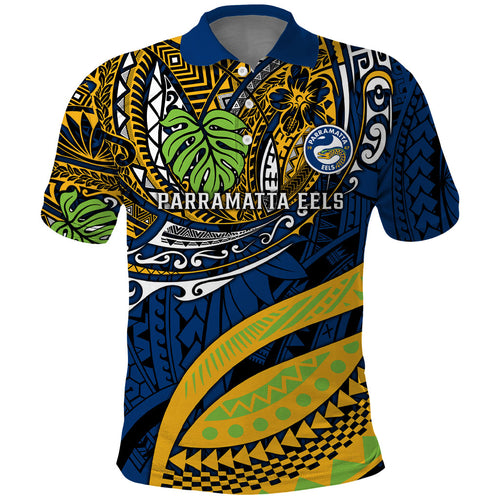 Personalised Parramatta Eels Polo Shirt Polynesian Tribal Art Style With Muscular Eel Mascot