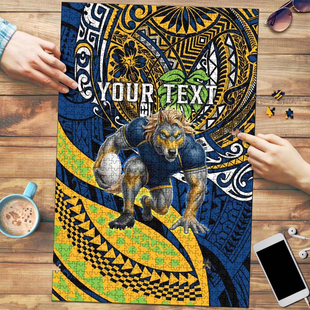 Personalised Parramatta Eels Puzzle Polynesian Tribal Art Style With Muscular Eel Mascot