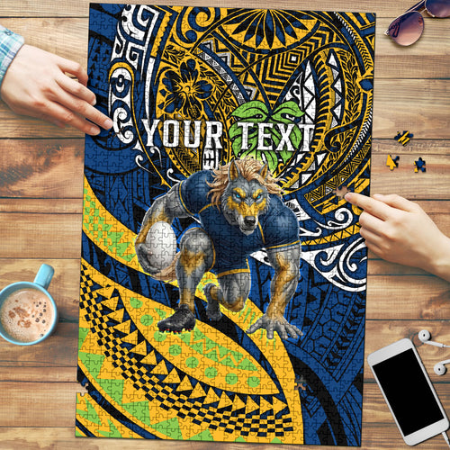 Personalised Parramatta Eels Puzzle Polynesian Tribal Art Style With Muscular Eel Mascot