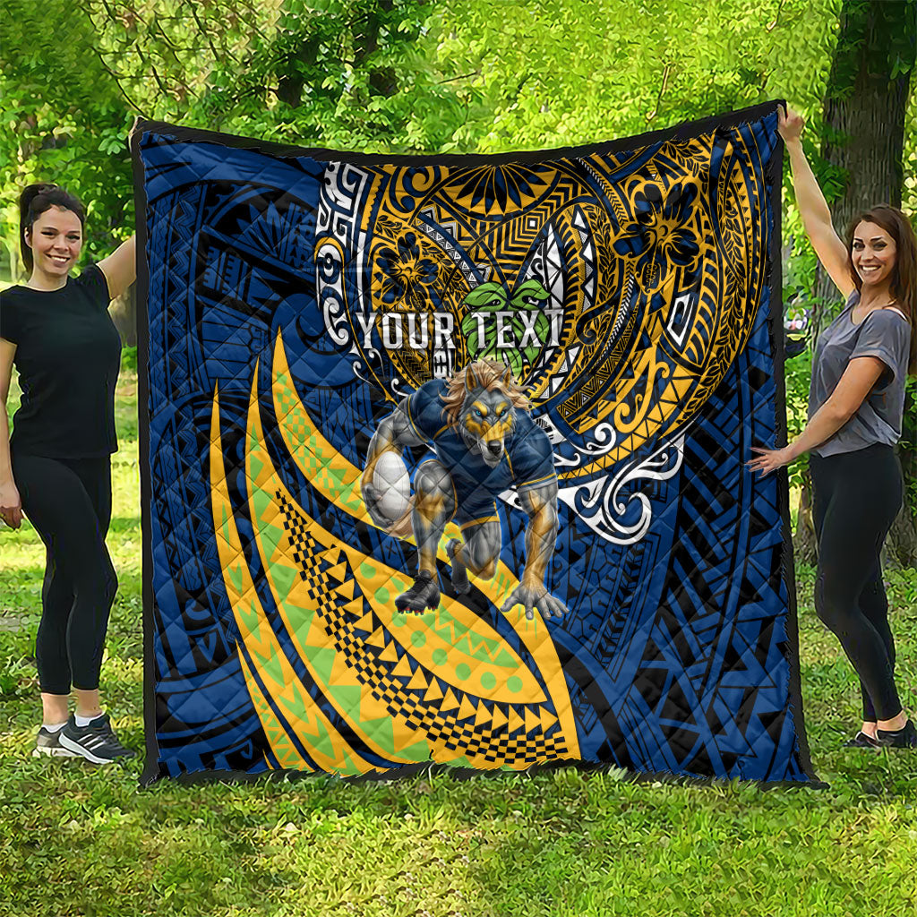 Personalised Parramatta Eels Quilt Polynesian Tribal Art Style With Muscular Eel Mascot