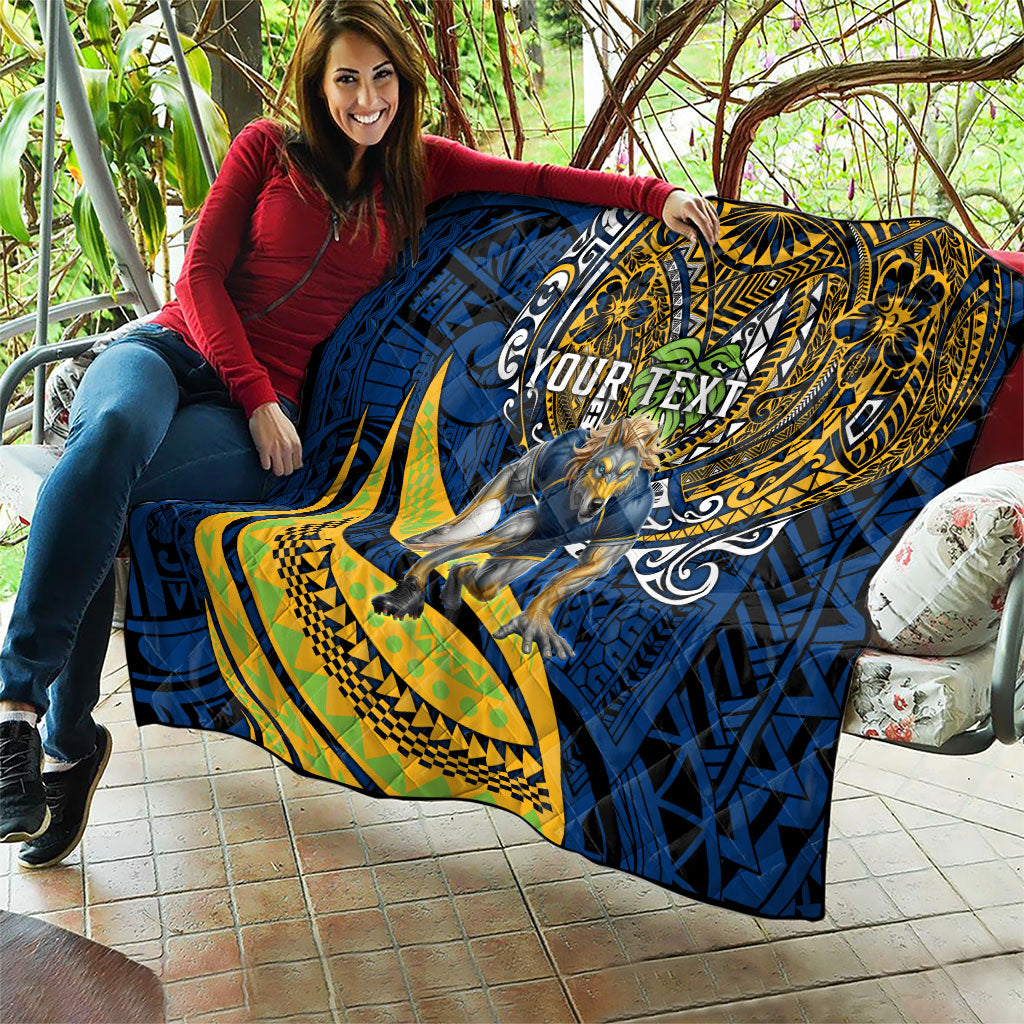 Personalised Parramatta Eels Quilt Polynesian Tribal Art Style With Muscular Eel Mascot