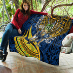 Personalised Parramatta Eels Quilt Polynesian Tribal Art Style With Muscular Eel Mascot