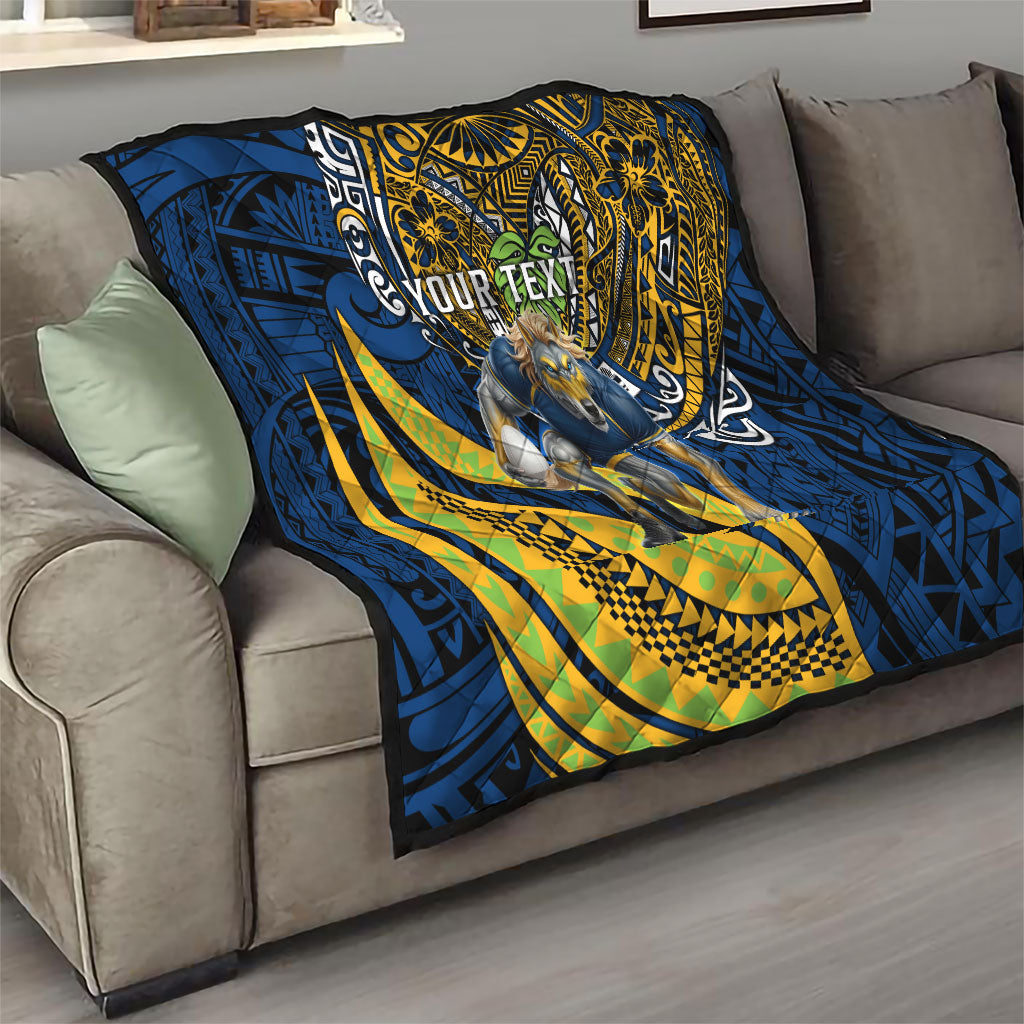 Personalised Parramatta Eels Quilt Polynesian Tribal Art Style With Muscular Eel Mascot
