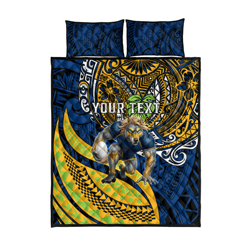 Personalised Parramatta Eels Quilt Bed Set Polynesian Tribal Art Style With Muscular Eel Mascot