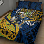 Personalised Parramatta Eels Quilt Bed Set Polynesian Tribal Art Style With Muscular Eel Mascot