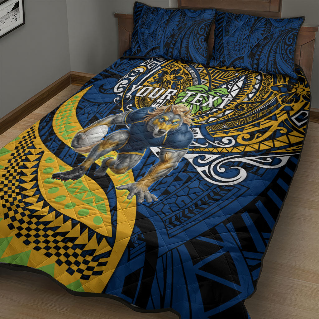 Personalised Parramatta Eels Quilt Bed Set Polynesian Tribal Art Style With Muscular Eel Mascot