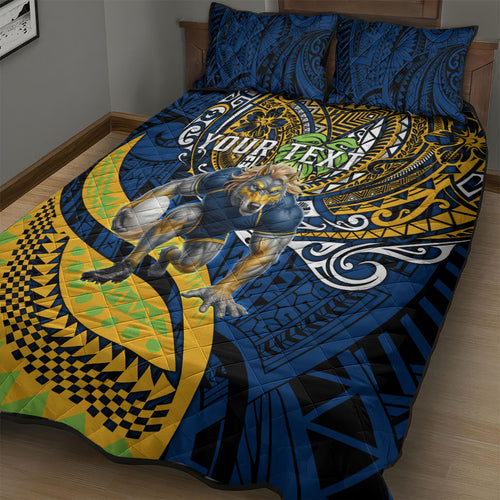 Personalised Parramatta Eels Quilt Bed Set Polynesian Tribal Art Style With Muscular Eel Mascot