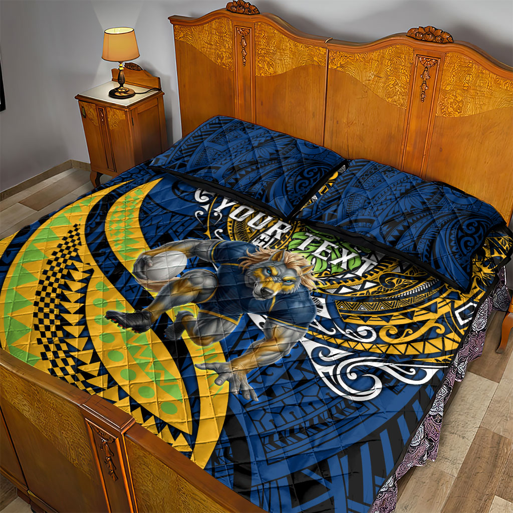 Personalised Parramatta Eels Quilt Bed Set Polynesian Tribal Art Style With Muscular Eel Mascot