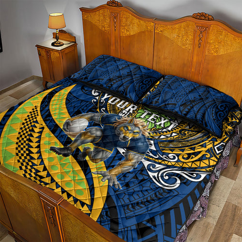Personalised Parramatta Eels Quilt Bed Set Polynesian Tribal Art Style With Muscular Eel Mascot