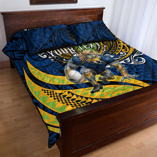 Personalised Parramatta Eels Quilt Bed Set Polynesian Tribal Art Style With Muscular Eel Mascot