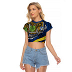 Personalised Parramatta Eels Raglan Cropped T Shirt Polynesian Tribal Art Style With Muscular Eel Mascot