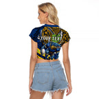 Personalised Parramatta Eels Raglan Cropped T Shirt Polynesian Tribal Art Style With Muscular Eel Mascot