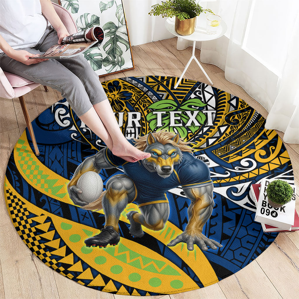 Personalised Parramatta Eels Round Carpet Polynesian Tribal Art Style With Muscular Eel Mascot