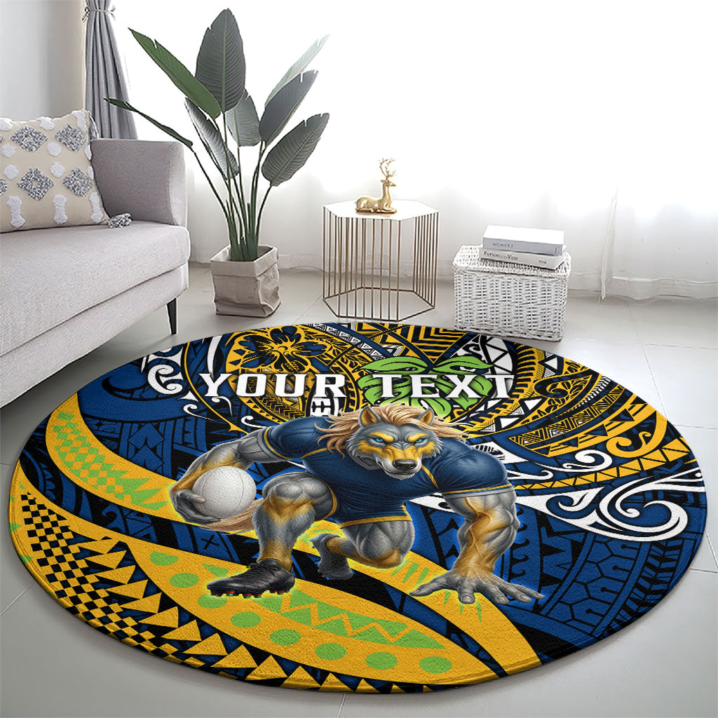 Personalised Parramatta Eels Round Carpet Polynesian Tribal Art Style With Muscular Eel Mascot