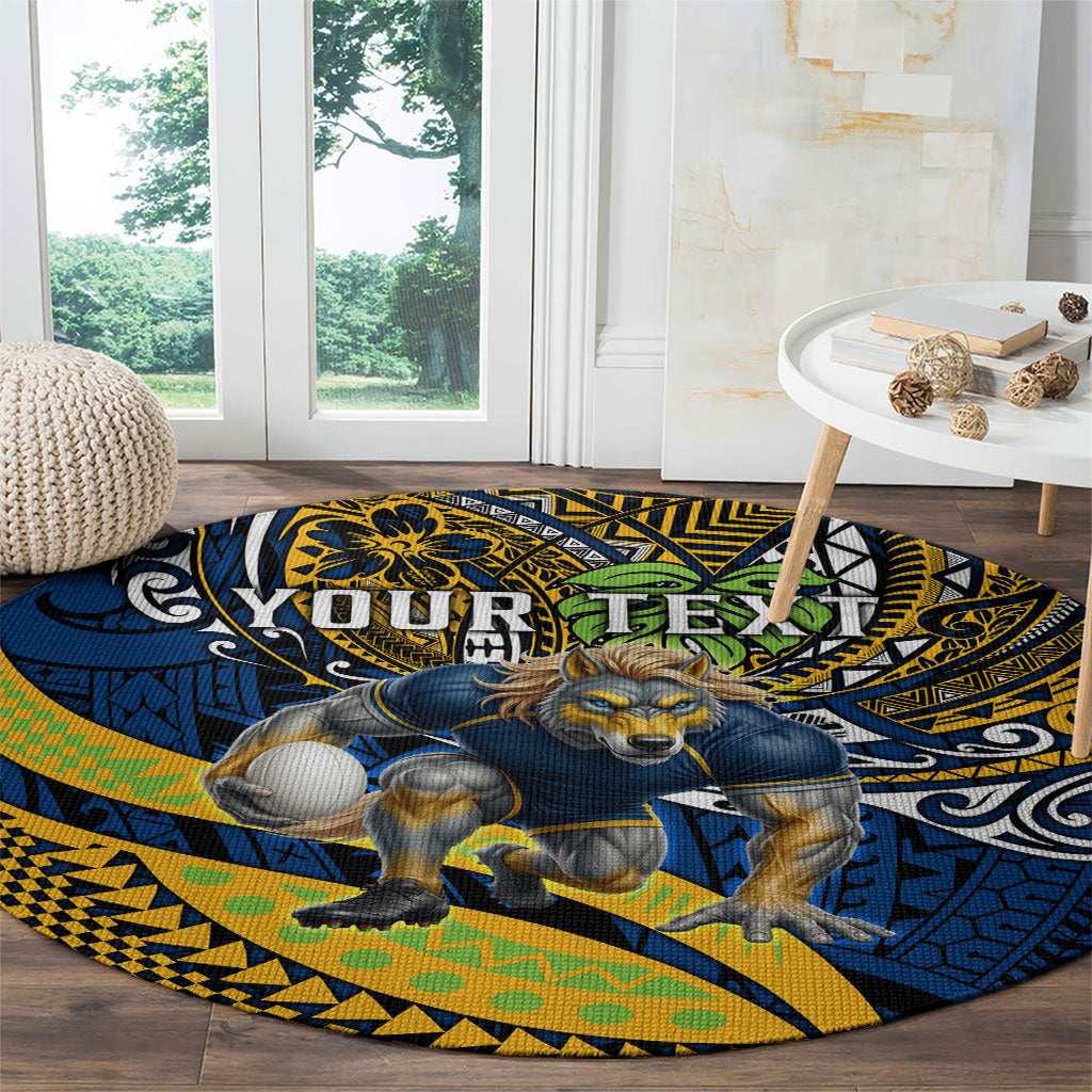 Personalised Parramatta Eels Round Carpet Polynesian Tribal Art Style With Muscular Eel Mascot