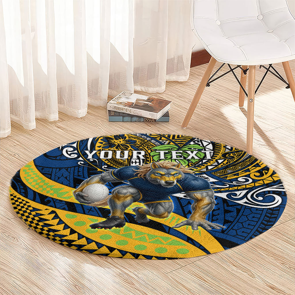 Personalised Parramatta Eels Round Carpet Polynesian Tribal Art Style With Muscular Eel Mascot