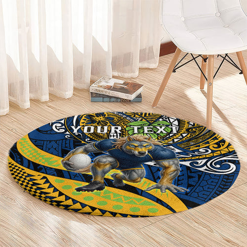 Personalised Parramatta Eels Round Carpet Polynesian Tribal Art Style With Muscular Eel Mascot