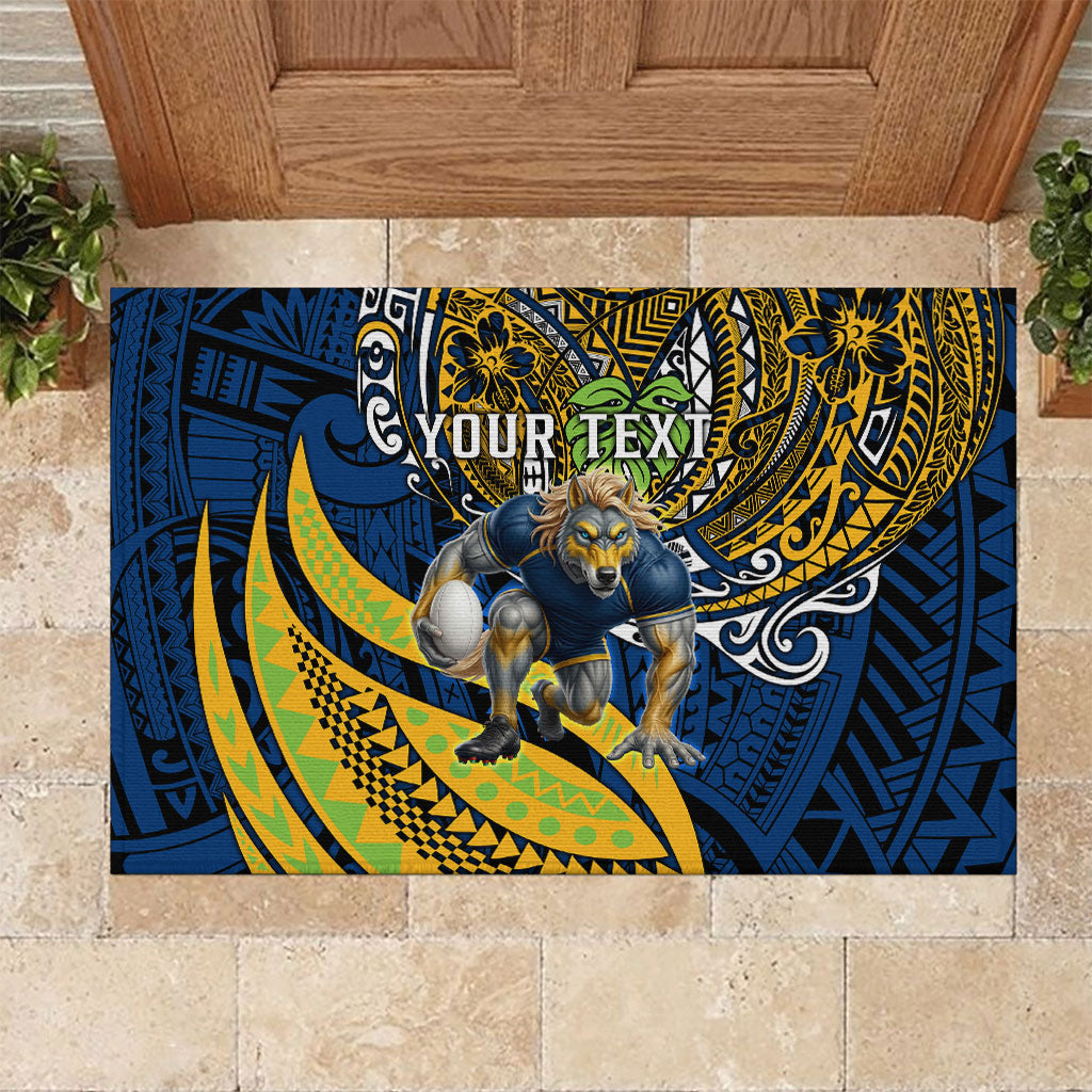 Personalised Parramatta Eels Rubber Doormat Polynesian Tribal Art Style With Muscular Eel Mascot