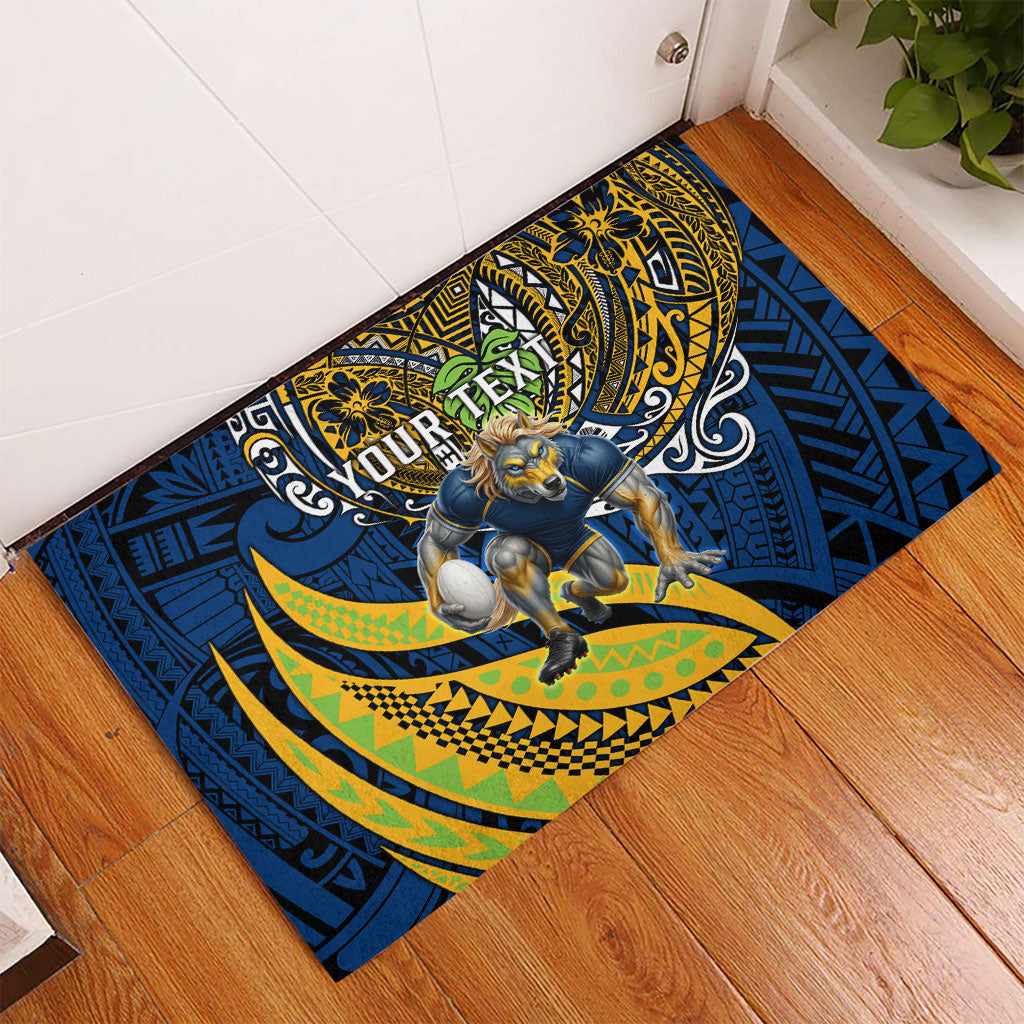 Personalised Parramatta Eels Rubber Doormat Polynesian Tribal Art Style With Muscular Eel Mascot
