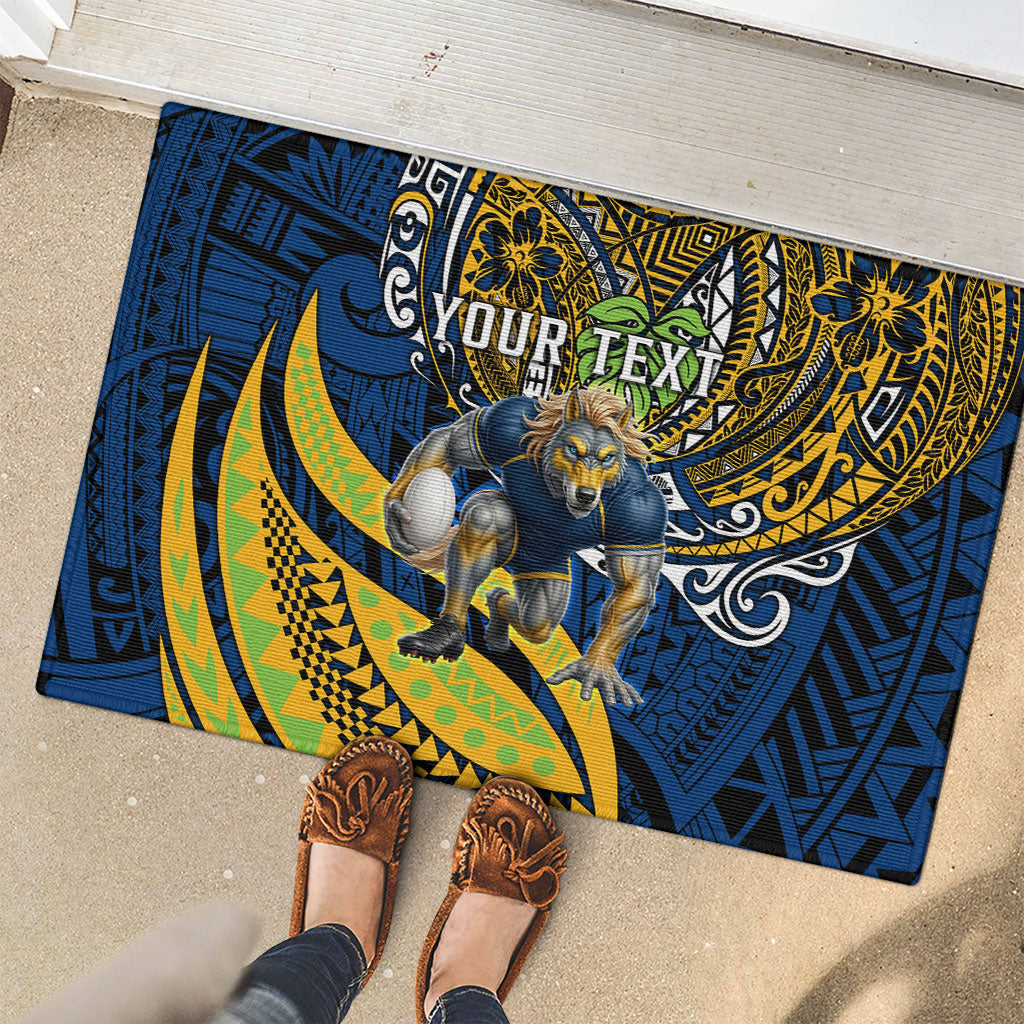 Personalised Parramatta Eels Rubber Doormat Polynesian Tribal Art Style With Muscular Eel Mascot