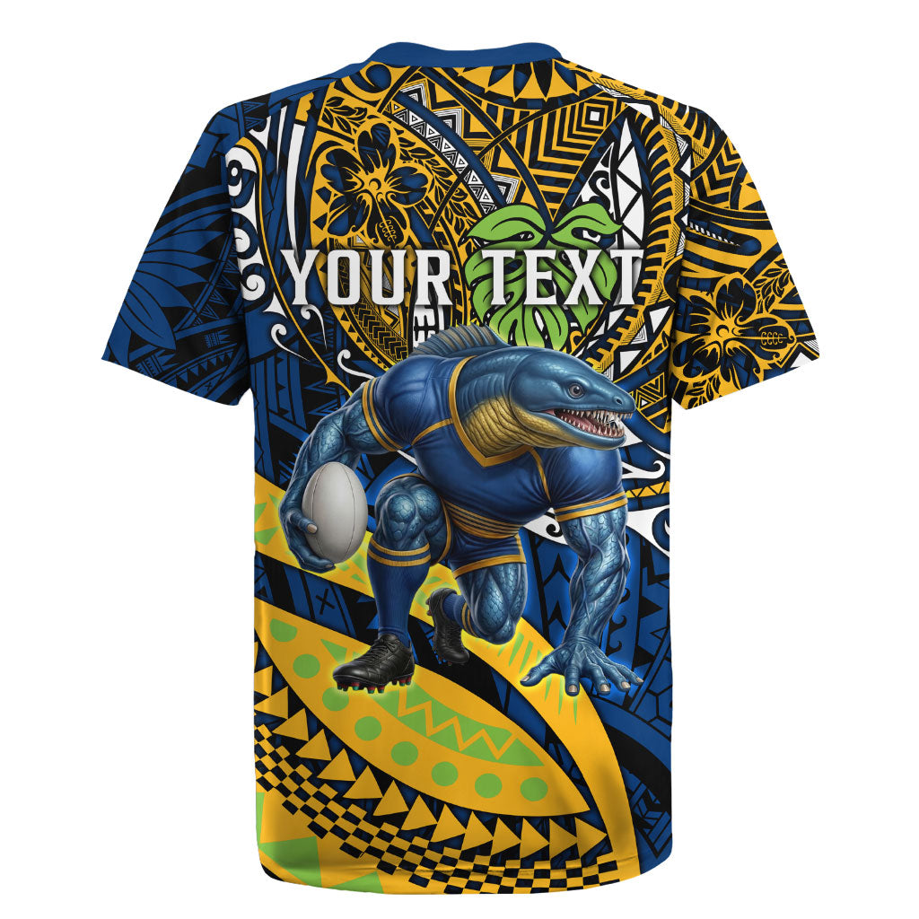 Personalised Parramatta Eels Rugby Jersey Polynesian Tribal Art Style With Muscular Eel Mascot