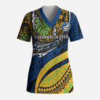 Personalised Parramatta Eels Scrub Top Polynesian Tribal Art Style With Muscular Eel Mascot