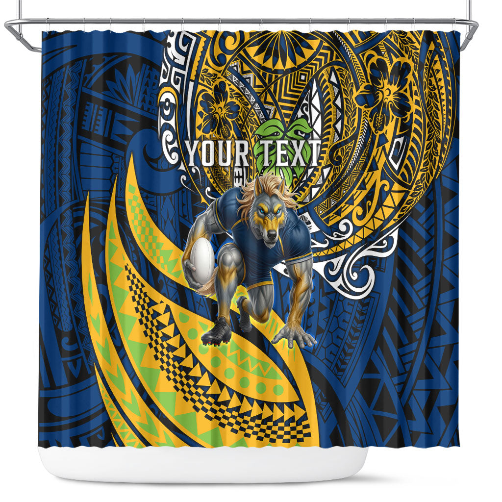 Personalised Parramatta Eels Shower Curtain Polynesian Tribal Art Style With Muscular Eel Mascot