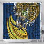Personalised Parramatta Eels Shower Curtain Polynesian Tribal Art Style With Muscular Eel Mascot