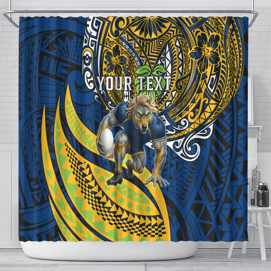 Personalised Parramatta Eels Shower Curtain Polynesian Tribal Art Style With Muscular Eel Mascot