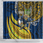 Personalised Parramatta Eels Shower Curtain Polynesian Tribal Art Style With Muscular Eel Mascot