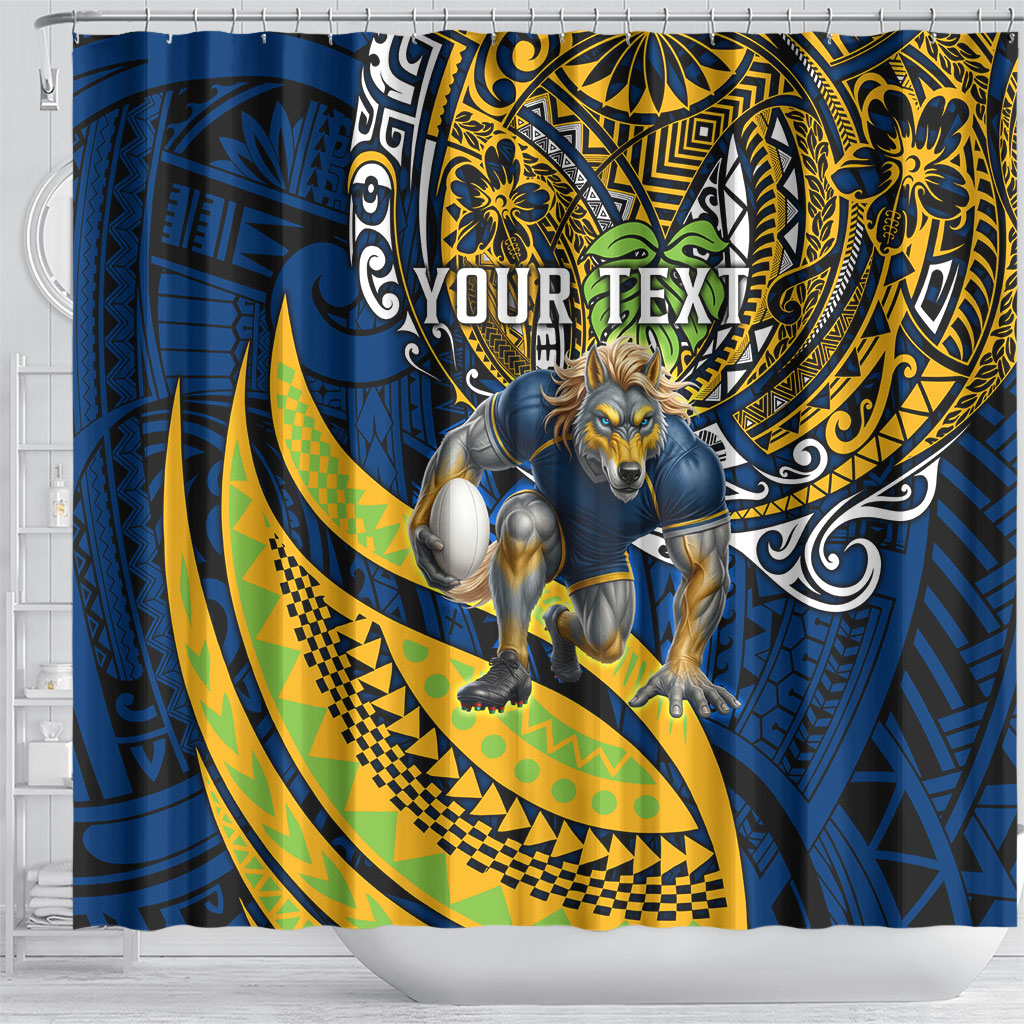 Personalised Parramatta Eels Shower Curtain Polynesian Tribal Art Style With Muscular Eel Mascot