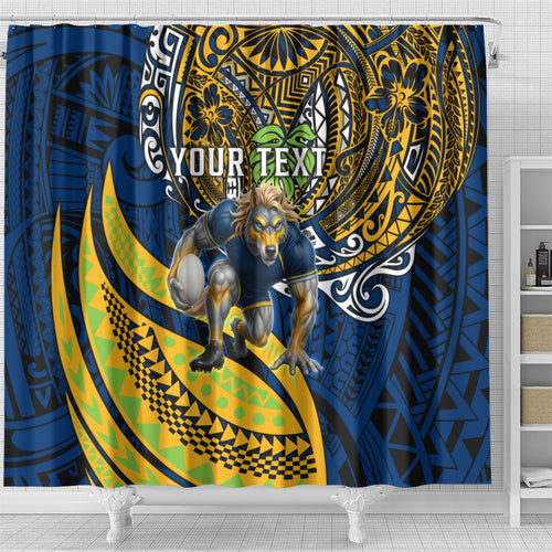 Personalised Parramatta Eels Shower Curtain Polynesian Tribal Art Style With Muscular Eel Mascot
