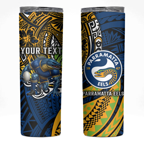 Personalised Parramatta Eels Skinny Tumbler Polynesian Tribal Art Style With Muscular Eel Mascot