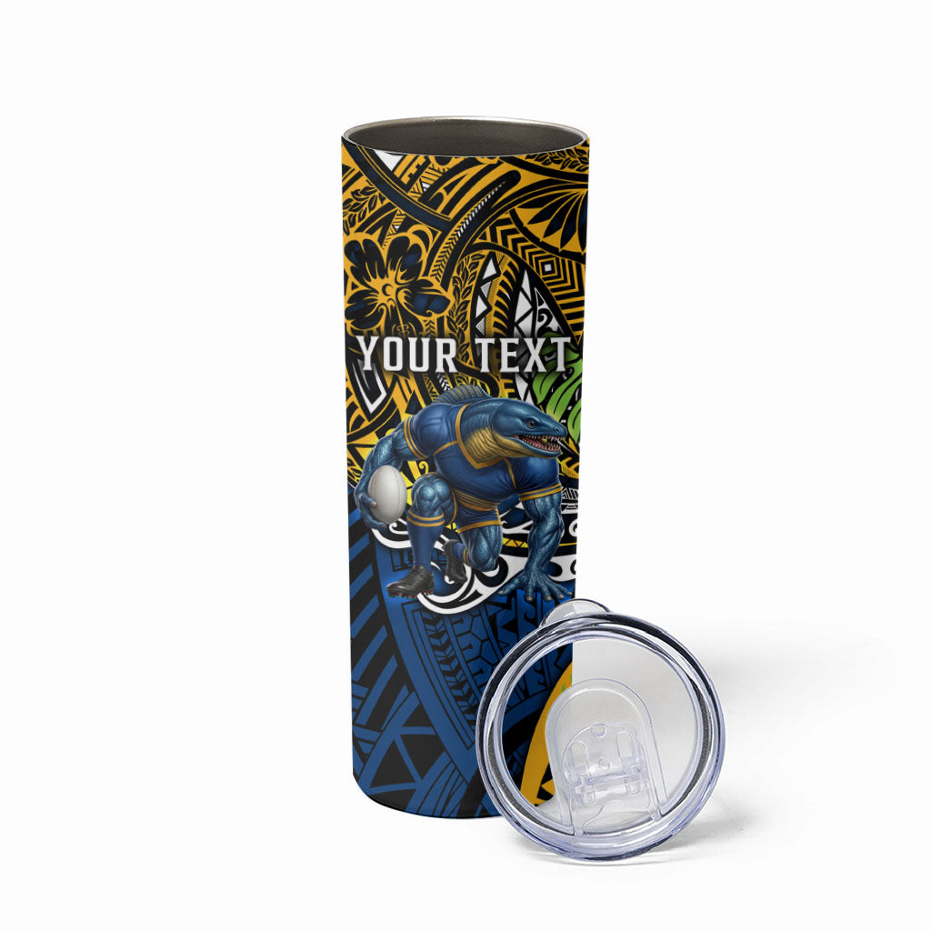 Personalised Parramatta Eels Skinny Tumbler Polynesian Tribal Art Style With Muscular Eel Mascot