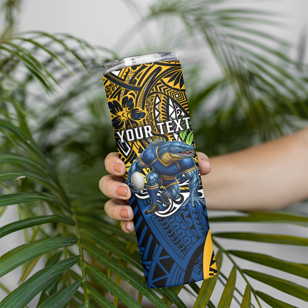 Personalised Parramatta Eels Skinny Tumbler Polynesian Tribal Art Style With Muscular Eel Mascot