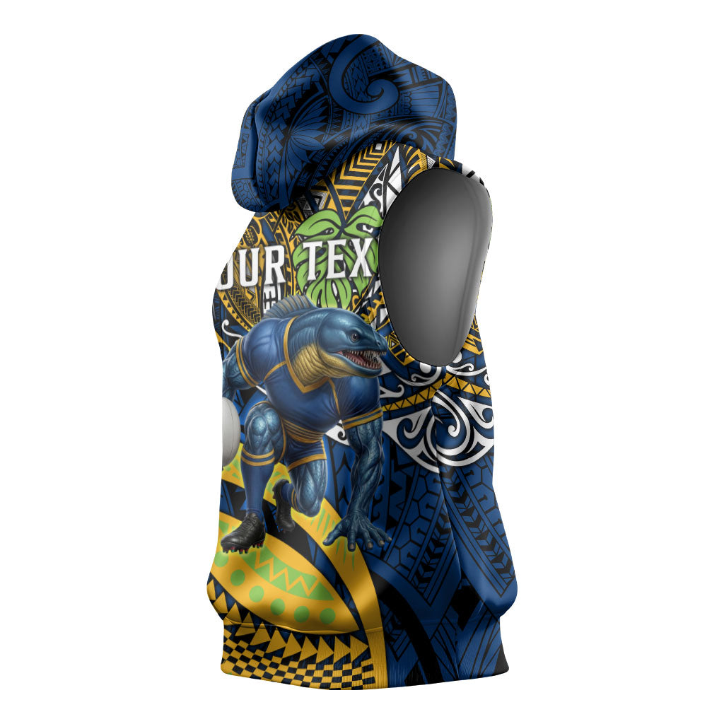 Personalised Parramatta Eels Sleeveless Hoodie Polynesian Tribal Art Style With Muscular Eel Mascot