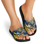 Personalised Parramatta Eels Slide Sandals Polynesian Tribal Art Style With Muscular Eel Mascot