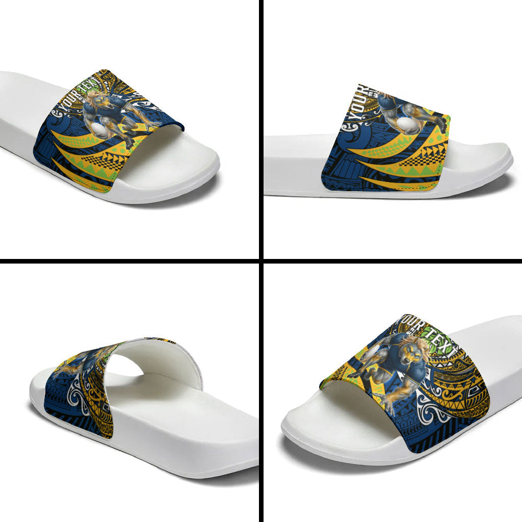 Personalised Parramatta Eels Slide Sandals Polynesian Tribal Art Style With Muscular Eel Mascot