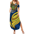 Personalised Parramatta Eels Summer Maxi Dress Polynesian Tribal Art Style With Muscular Eel Mascot