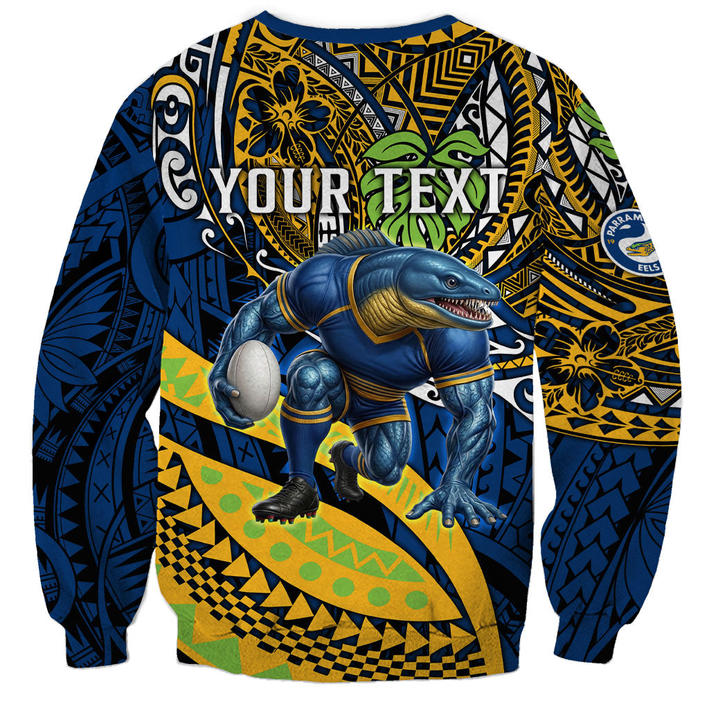 Personalised Parramatta Eels Sweatshirt Polynesian Tribal Art Style With Muscular Eel Mascot