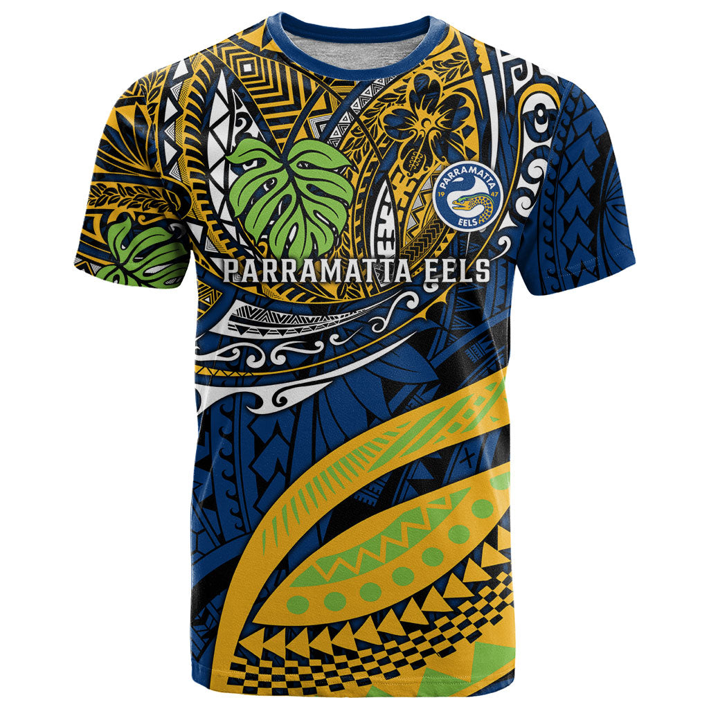 Personalised Parramatta Eels T Shirt Polynesian Tribal Art Style With Muscular Eel Mascot