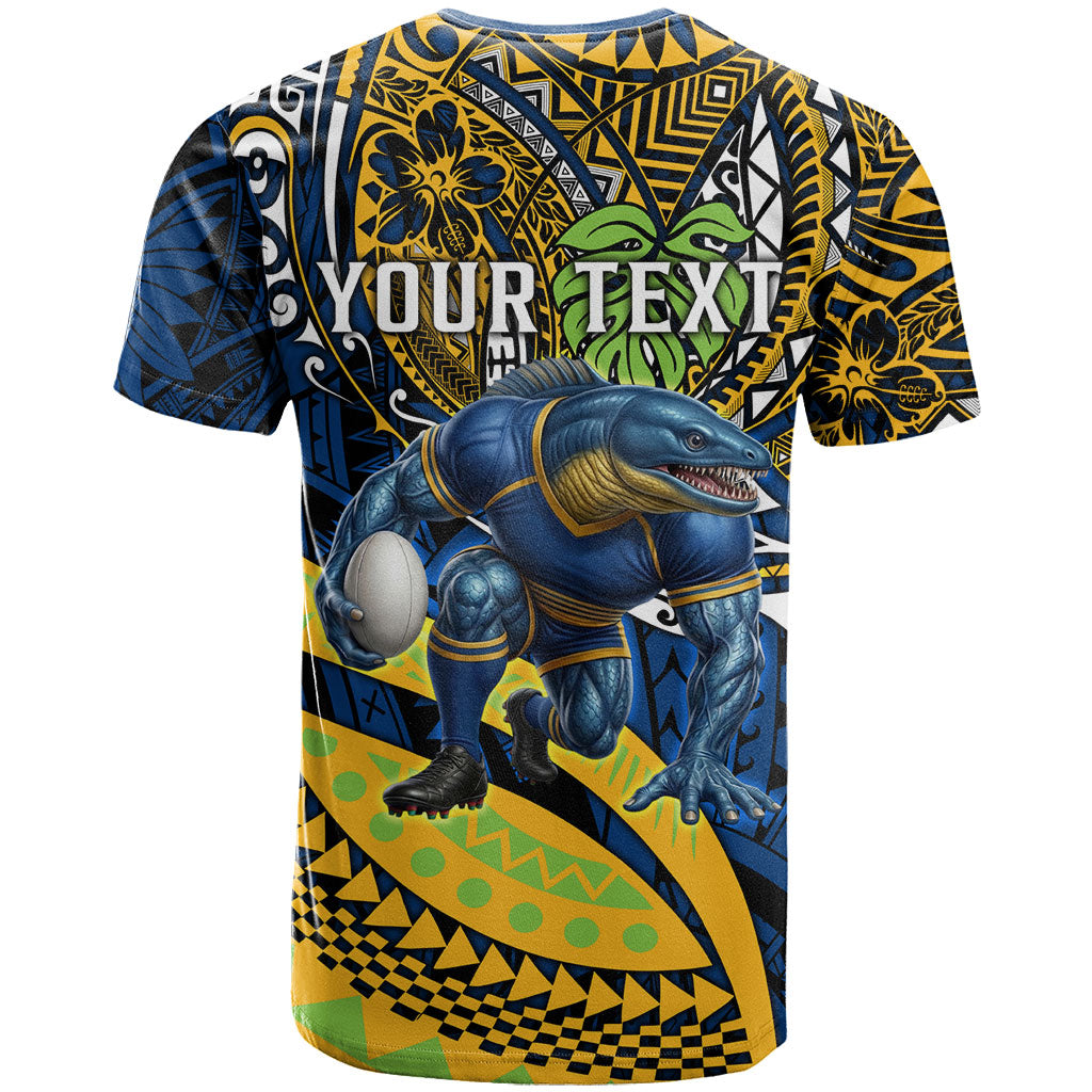 Personalised Parramatta Eels T Shirt Polynesian Tribal Art Style With Muscular Eel Mascot