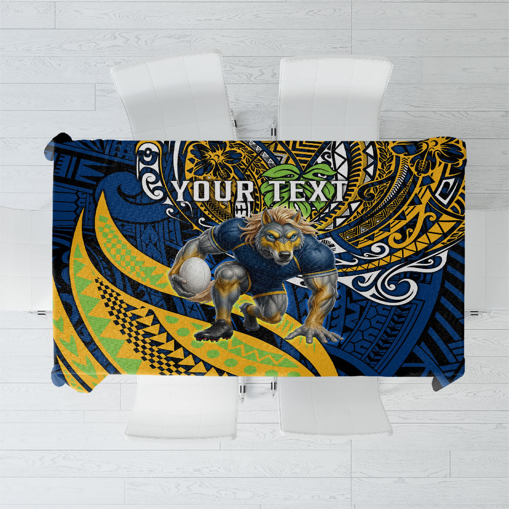 Personalised Parramatta Eels Tablecloth Polynesian Tribal Art Style With Muscular Eel Mascot