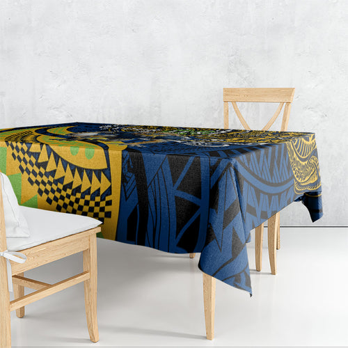 Personalised Parramatta Eels Tablecloth Polynesian Tribal Art Style With Muscular Eel Mascot