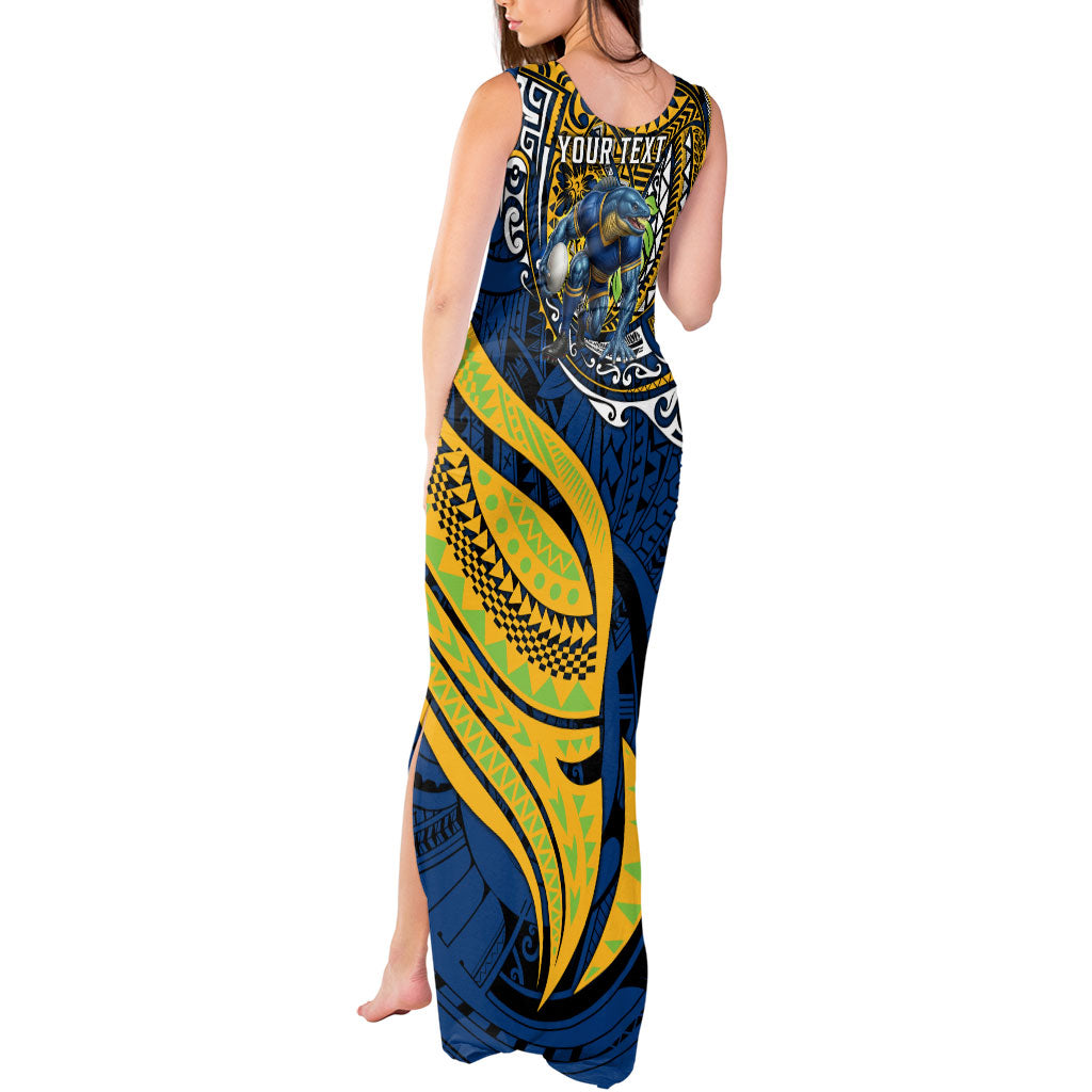Personalised Parramatta Eels Tank Maxi Dress Polynesian Tribal Art Style With Muscular Eel Mascot